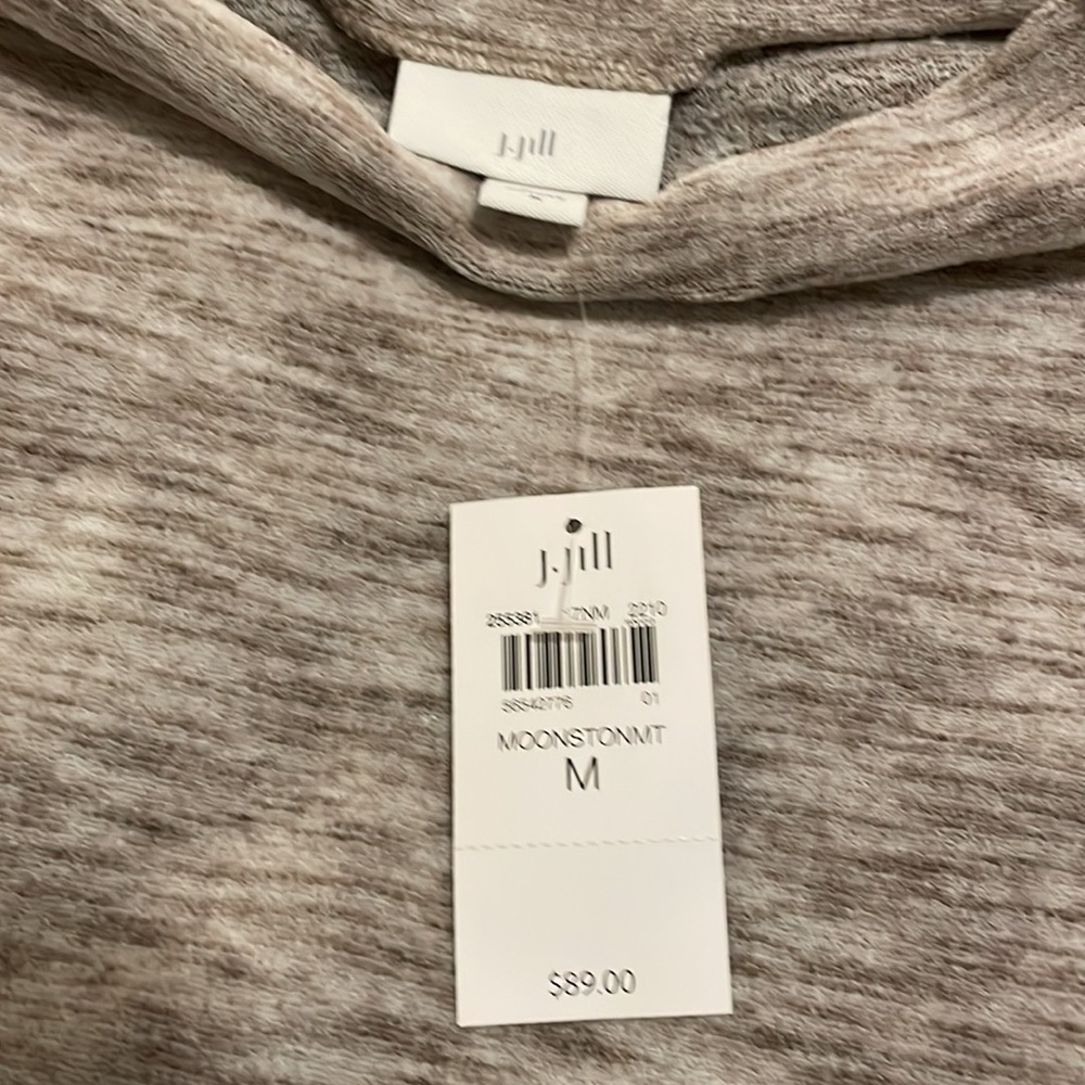 NWT J. Jill Bell-Sleeve Velour Tunic, a-line, creamy white/brown, funnel neck, S - Picture 10 of 11
